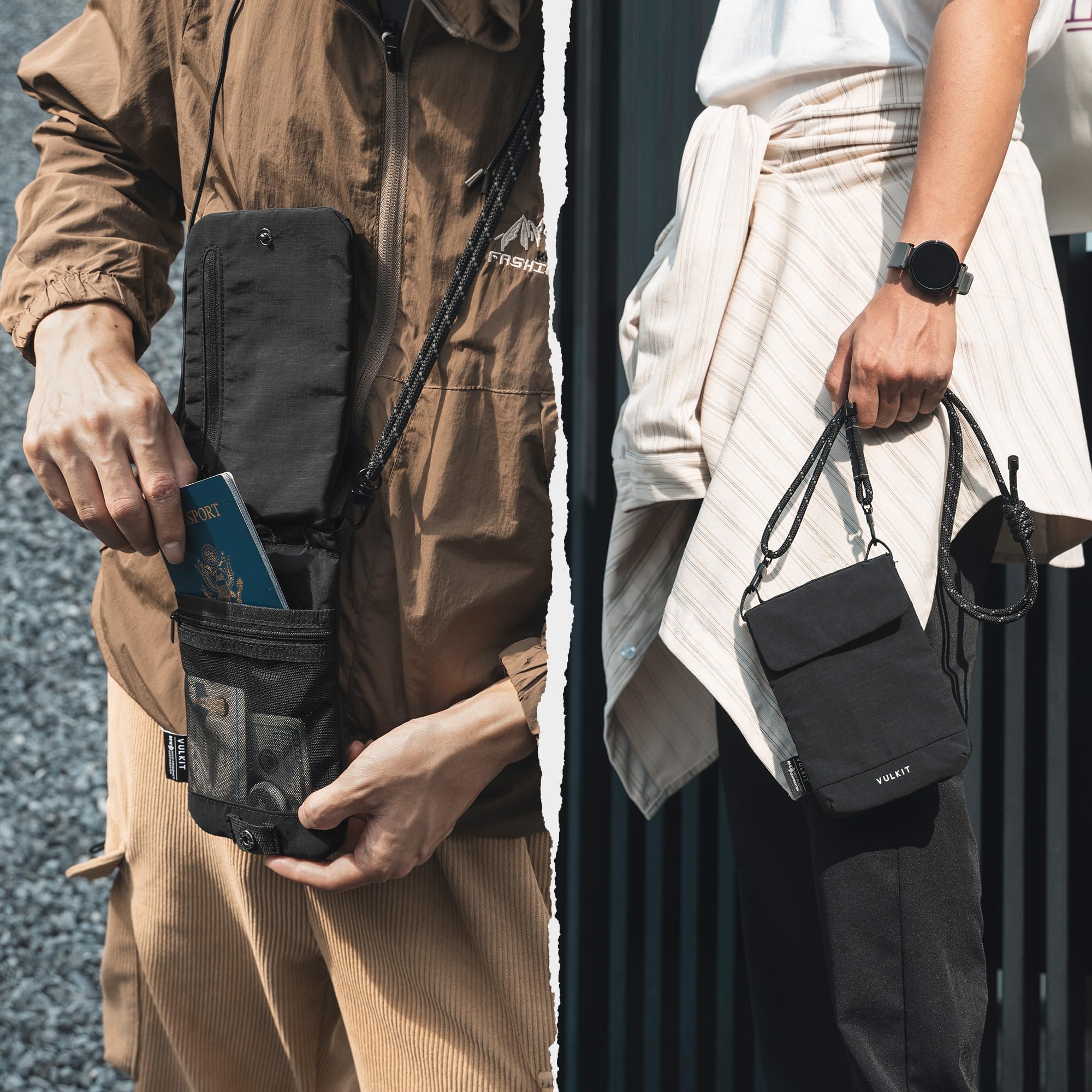 VULKIT Bolso bandolera multifuncional Ligero bolso para móvil en nylon Portapasaporte anti-RFID para hombres mujeres adolescentes Outdoor Viaje Casual Diario