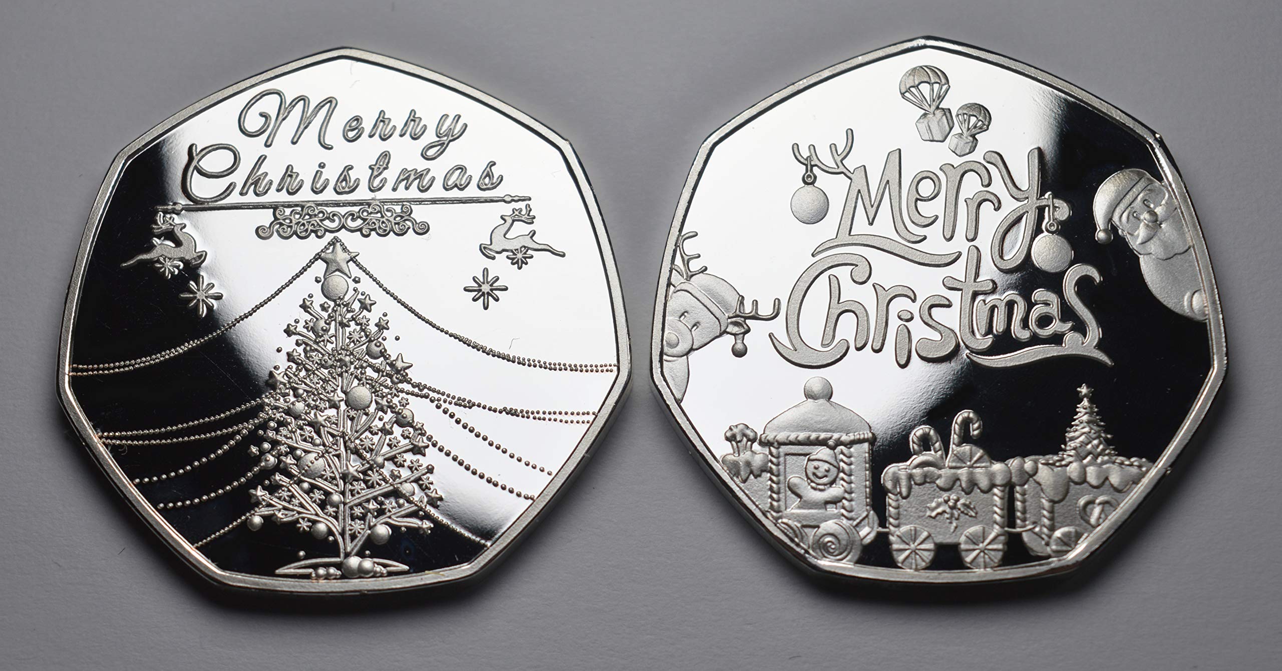The Commemorative Coin Company Silver Pair Of Merry Christmas .999 Commemoratives. Santa/Snowman/Reindeer/Tree Gift/Present/Stocking Xmas/Festive