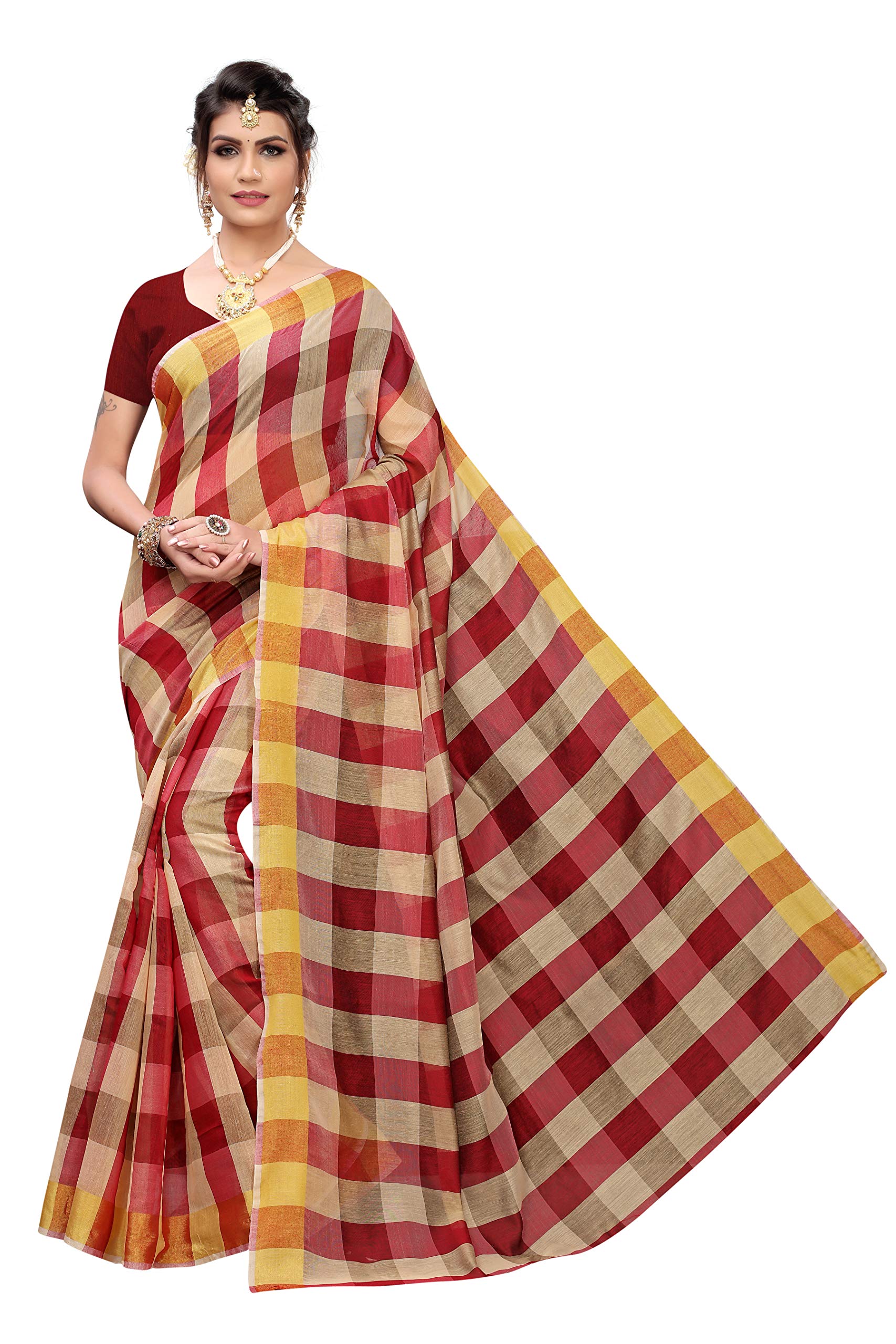 GoSriKiWomen's Art Silk Saree, Red, One size, Red, One Size