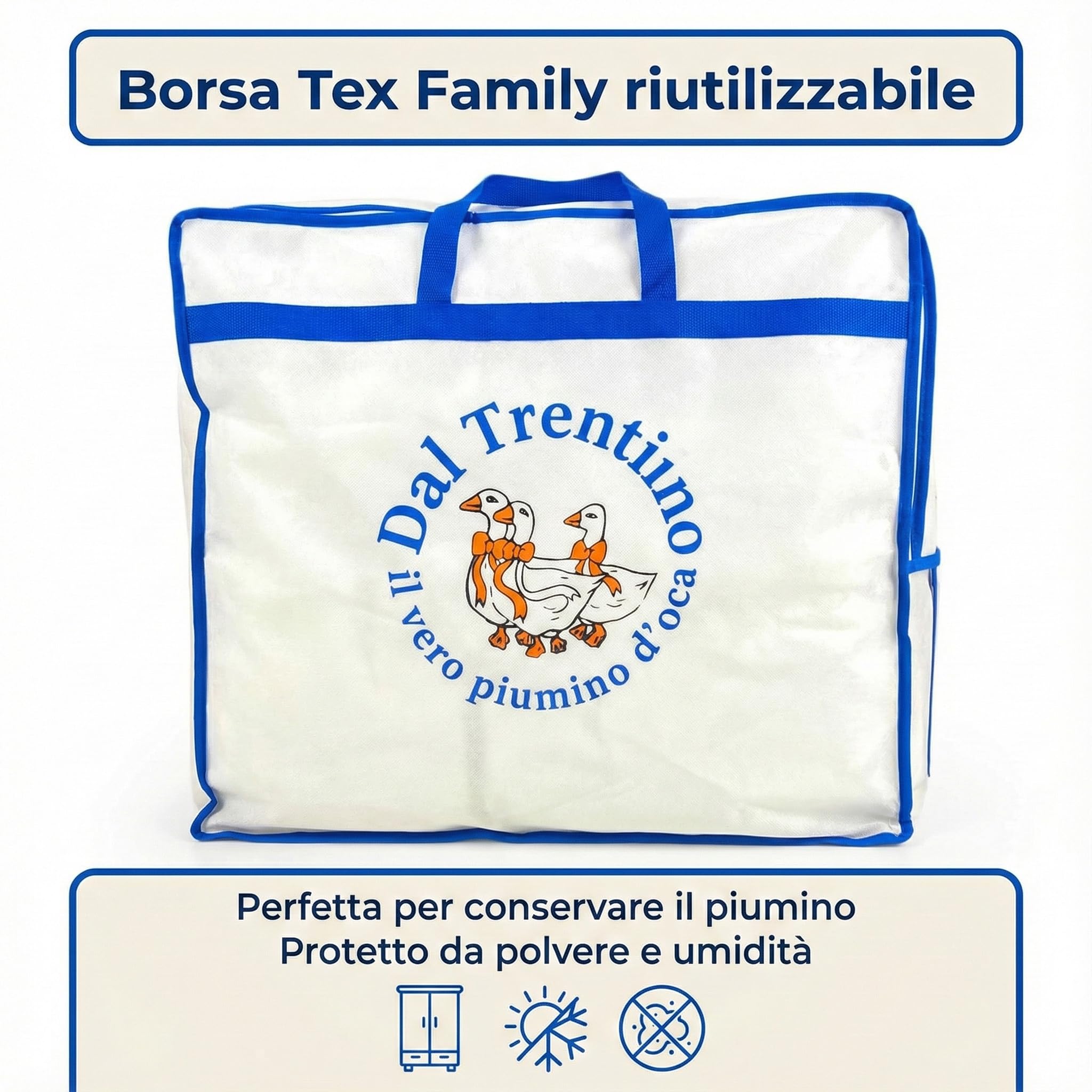 Piumino d’Oca Matrimoniale Trentino 250x200 cm, Piumone Invernale Caldo e Soffice, 100% Piuma d’Oca Naturale, Imbottitura 360 g/m², Certificato OEKO-TEX Letto Matrimoniale 2 Piazze Cm. 250x200