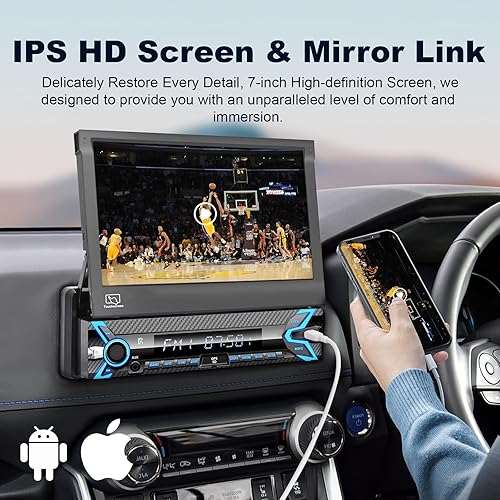 Miniatura 3 de Reproductor estéreo de coche de un solo DIN compatible con Apple Carplay y Android Auto  7 pulgadas en pantalla táctil de tablero MP5 con Bluetooth,