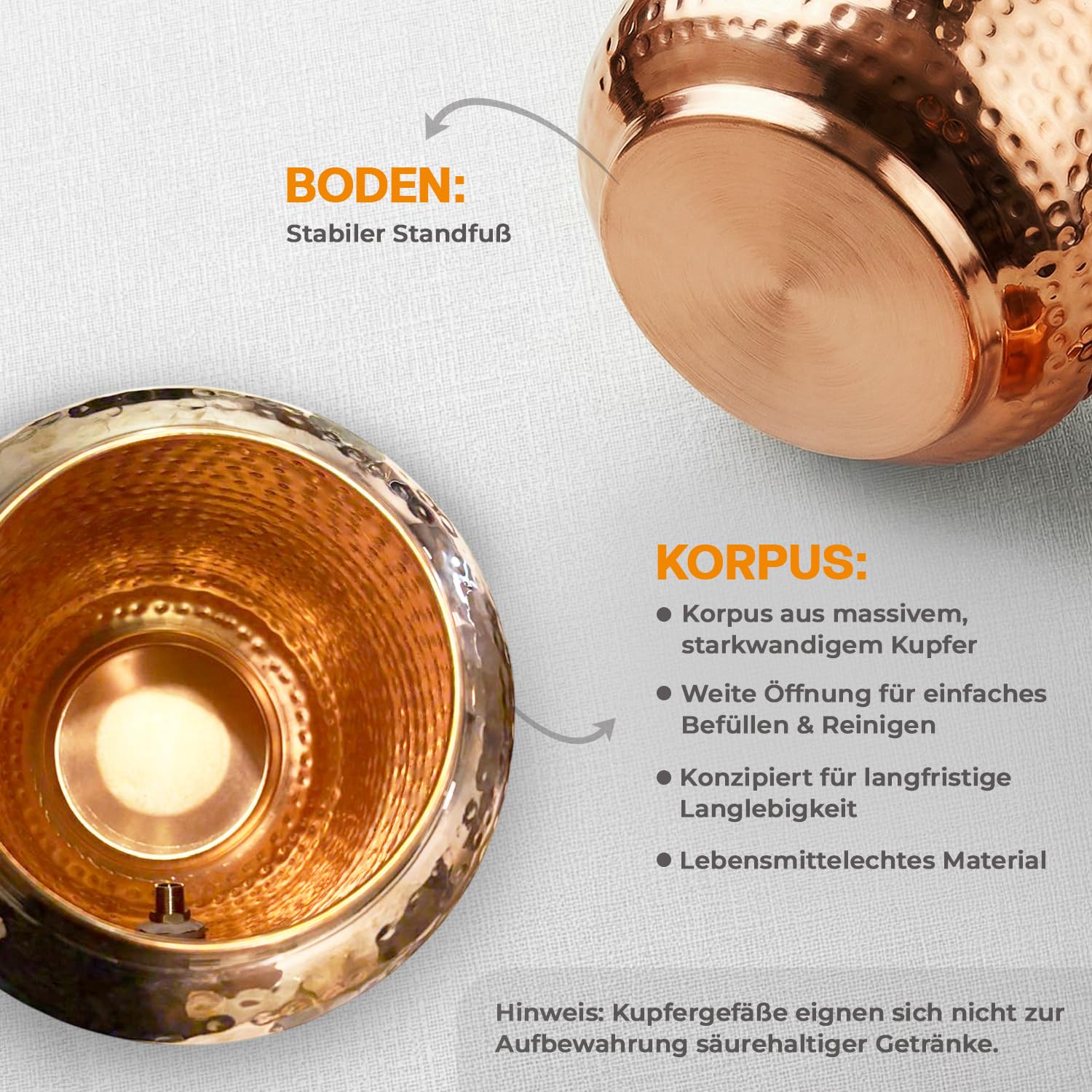 Distributeur d'eau en cuivre 5 l avec 2 tasses et support, réservoir cuivre pur, robinet anti-fuite