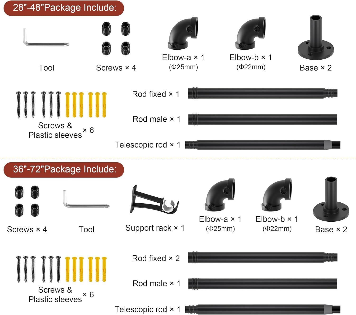 Curtain Rods for Windows 66 to 120, Black Wrap Around Adjustable Blackout Curtain Rod, Industrial Heavy Duty Curtains Rods, 1 Inch Outdoor/Indoor Drapery Pole 66-120"
