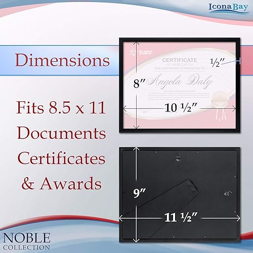 Miniatura 3 de Icona Bay Marcos para certificados de 8.5 x 11 pulgadas (negro, paquete de 12), moderno juego de marcos de documentos profesional, colección Noble