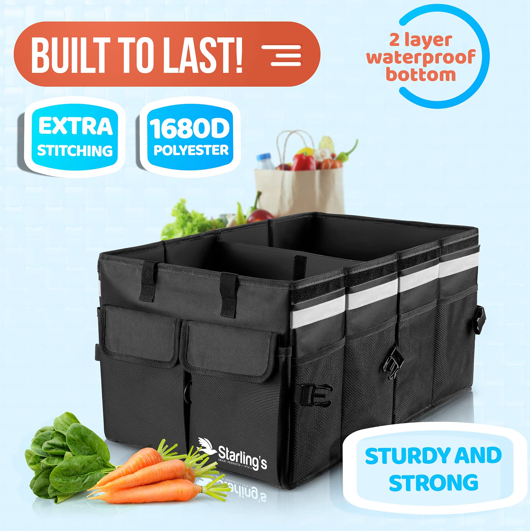 Starling's Organizador de maletero de coche, súper fuerte, caja de almacenamiento plegable para SUV, automóvil, camión, parte inferior antideslizante e impermeable, se adapta a cualquier vehículo (2