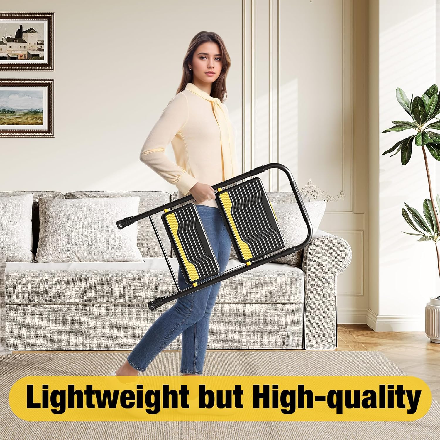 Urackify 2 Step Ladder, Heavy-Duty 330lb Capacity, Wide Anti-Slip Steps & Secure Handrail Compact, Folding Step Stool Portable Design for Home, Kitchen, Office, Pantry, Closet Use, Black - Image 6