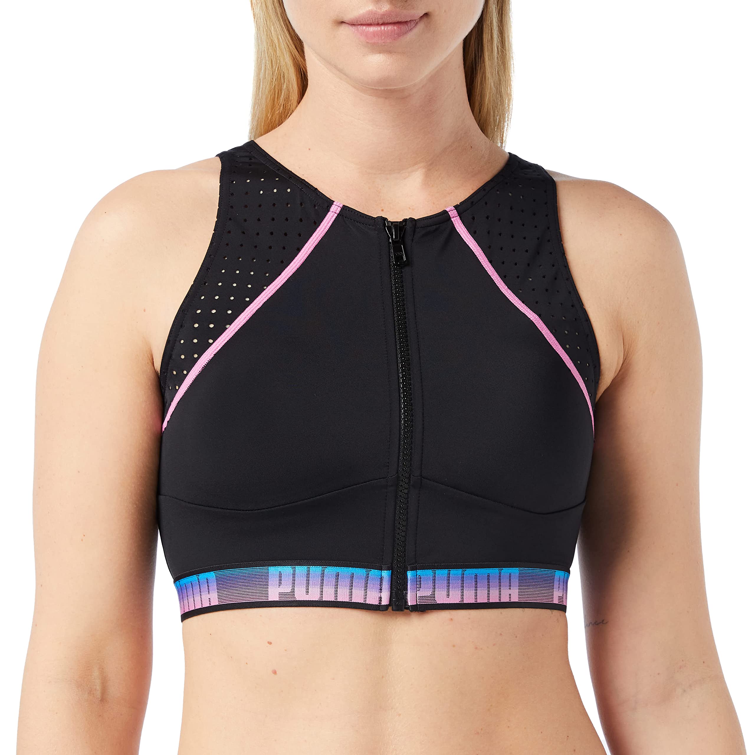 PUMA Swimwear High Neck Zip Top Parte Superior de Bikini para Mujer