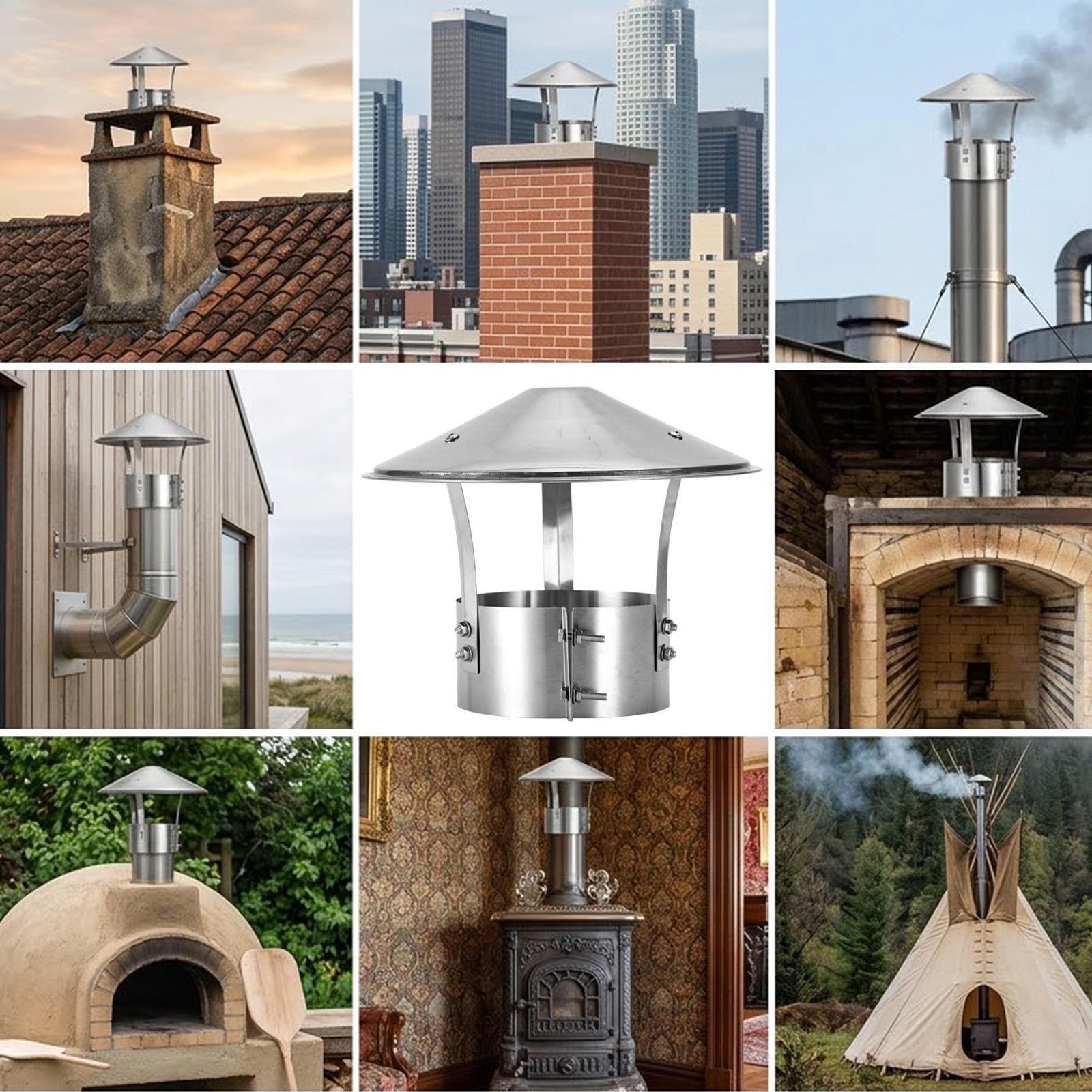 Cappello Cinese Canna Fumaria Acciaio Inox Antipioggia Copri Camino Inox | Comignolo Canne Fumarie da Tetto Ventilazione Cappuccio per Stufe Caldaie e Camini per Lo Scarico dei Fumi(315mm/12.5")