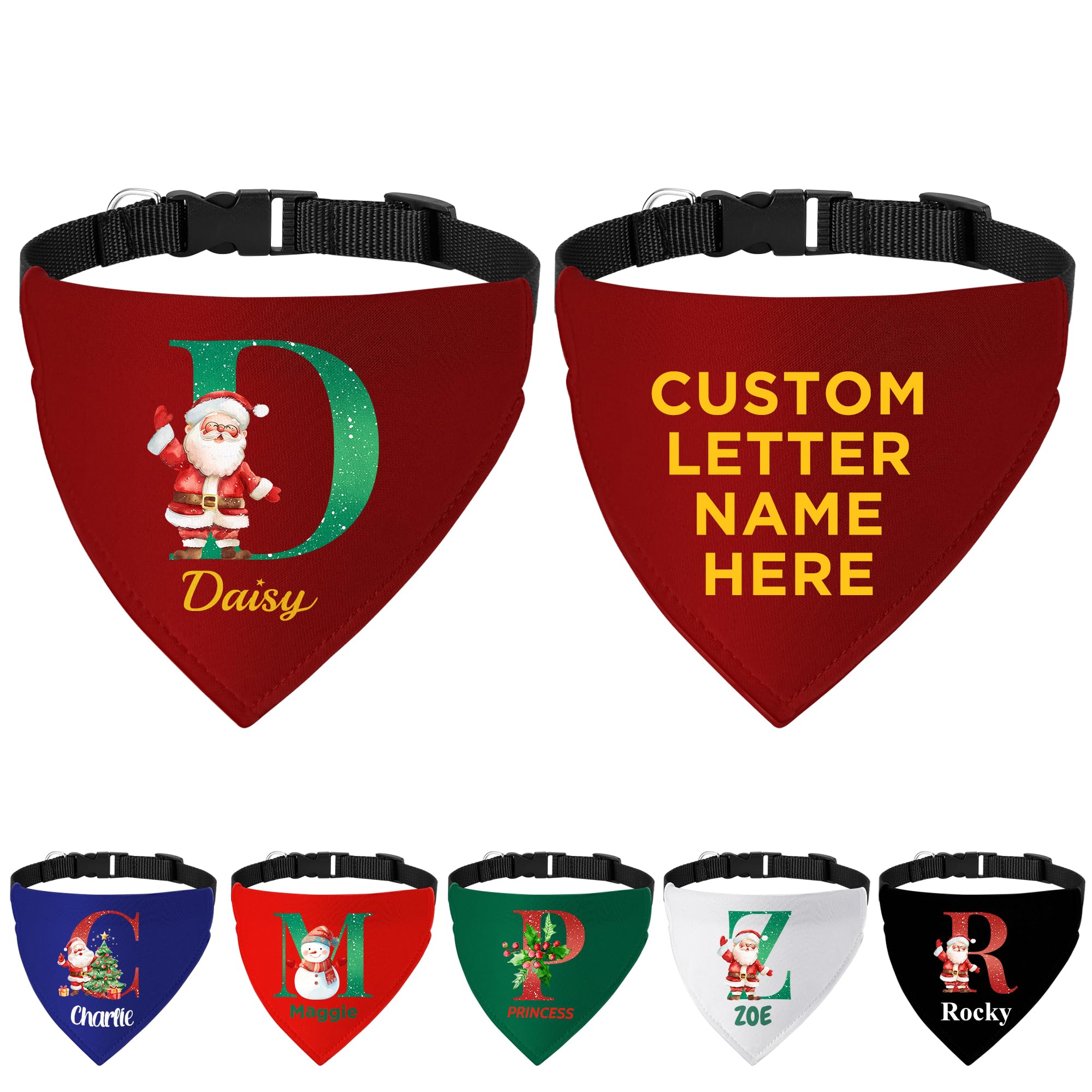 Personalized Christmas Dog Bandanas Letter Name Custom Neckwear Dog Scarf Triangle Bibs Kerchief Pet Costume Accessories for Small Medium Large Dogs Cats Pets Puppy, Small — image 1