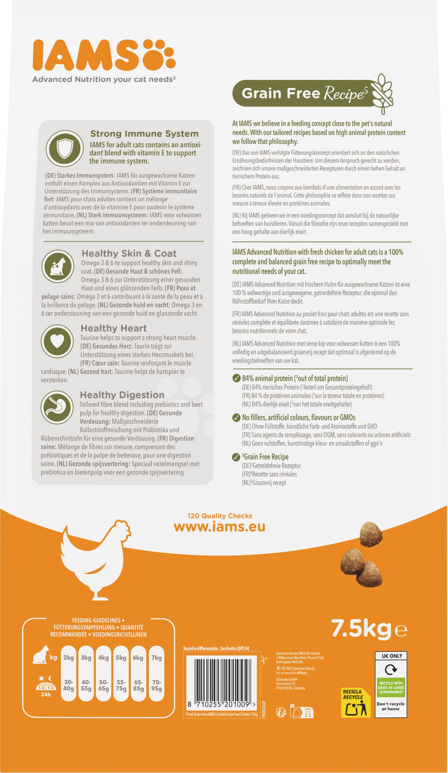 IAMS Alimento Sin Cereales para Gatos Adultos, Pollo Fresco, 7,5kg