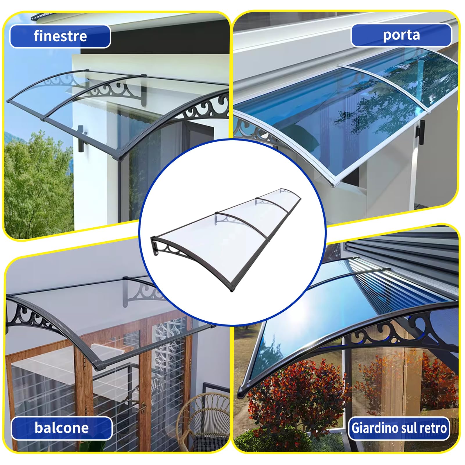 Pensilina Espandibile con Grondaia Grande, Tenda da Sole per Porta Esterna, Montaggio Silenzioso e Rapido, per Patio, Balcone, Esterni60x290cm