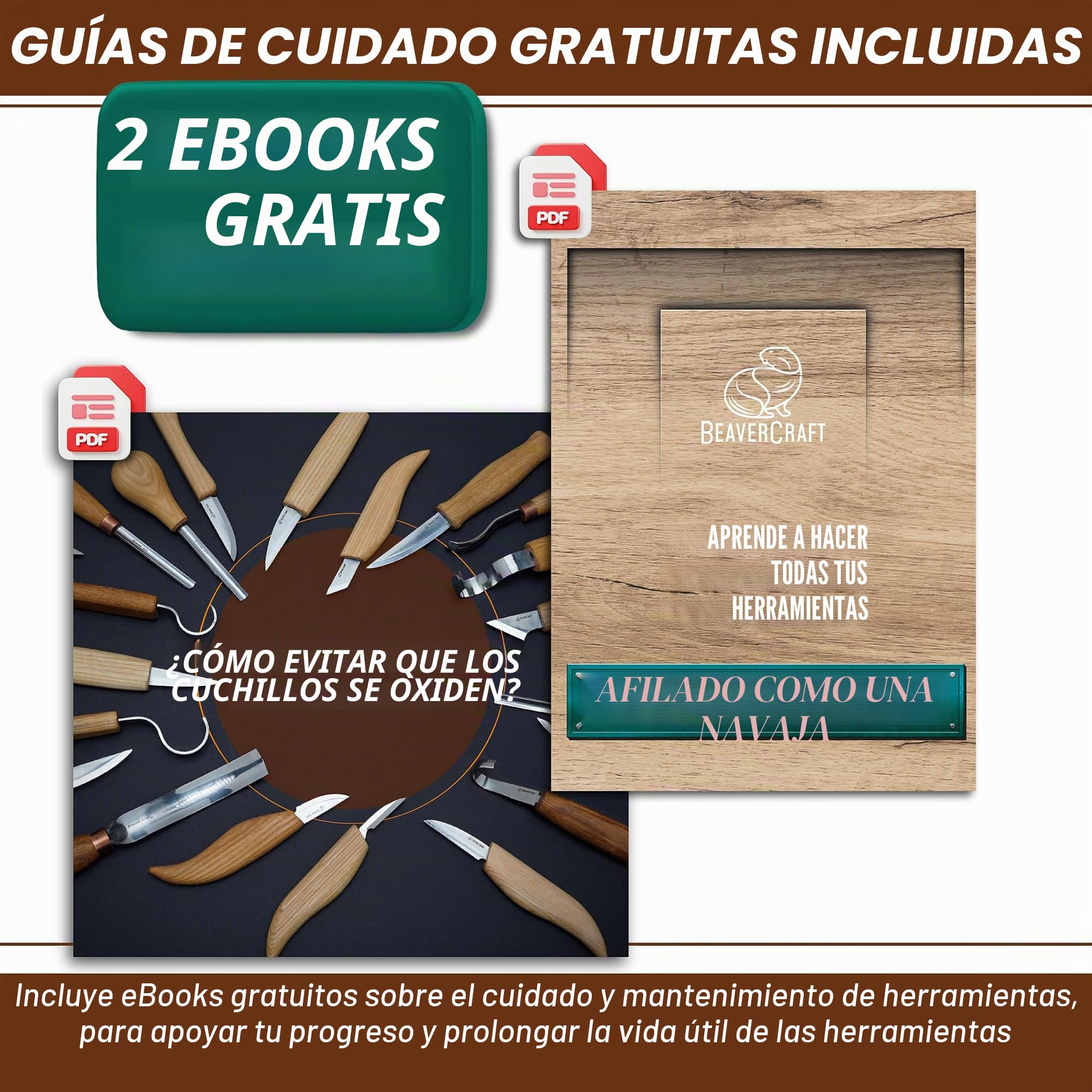 BeaverCraft Gouge Tallado Madera 7L/22 – Herramientas Tallado Cucharas, Cinceles, Gouge para Cuencos, Cincel Curvado, Cuchillo Whittling para Cucharas