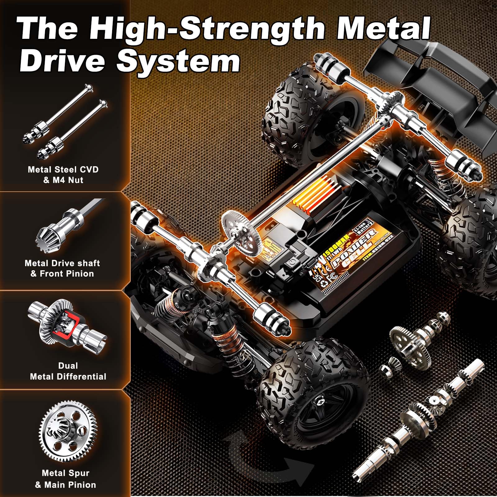 Voiture Télécommandée 1:18 Brushless 4WD Voiture RC 52 km/h pour Adultes & Enfants dès 8 10 Ans, Voiture RC Offroad RTR avec Transmission Métal, 2 Batteries & 2 Jeux de Pneus pour Tout Terrain & Sable