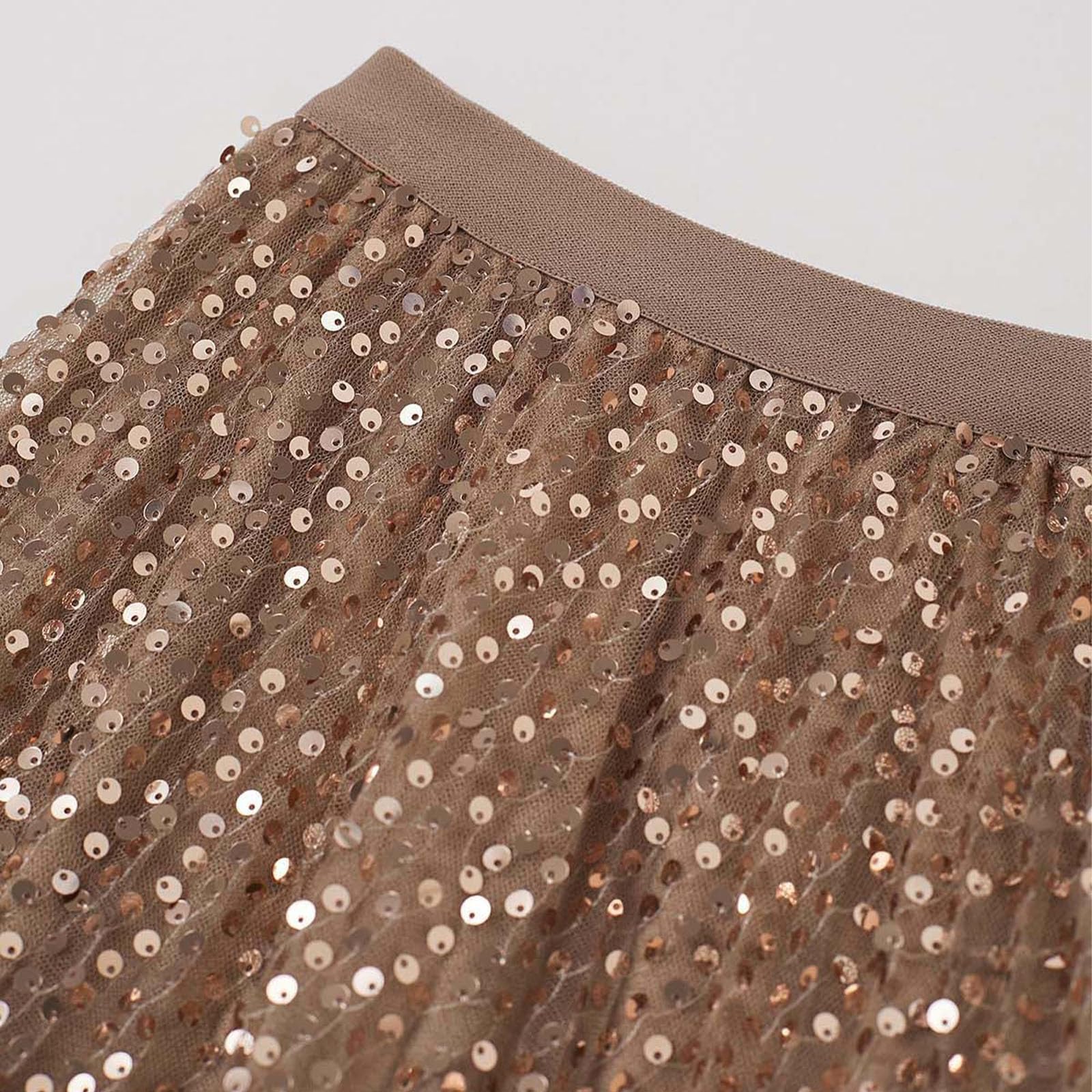 CHICWISH Falda tutú de tul con estampado de lentejuelas doradas y brillantes para mujer, falda acampanada de malla elástica de doble capa