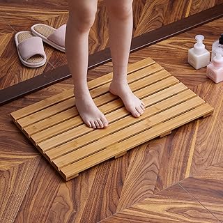 Bamboo Bath Mat for Shower with Non-Slip Rubber,Bathtub Mat,Floor Mat,Sh...