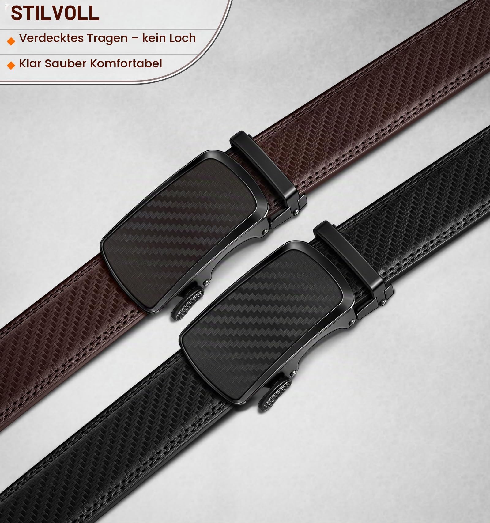 BULLIANT Ledergürtel Herren 2er, Gürtel Herren Ratsche 35mm,Größe Angepasst