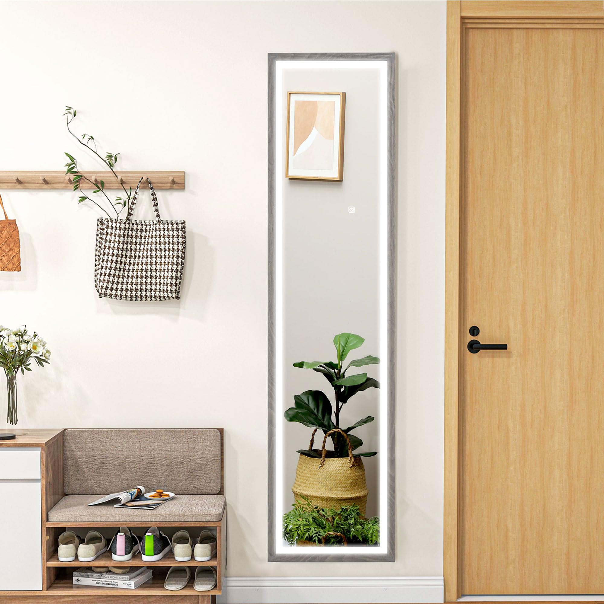 HOMCOM Ganzkörperspiegel 40 x 160 cm Standspiegel mit LED-Lichte, 3 Lichtfarben, Wandspiegel mit Touch-Steuerung, Bodenspiegel für Schlafzimmer, Wohnzimmer, Grau