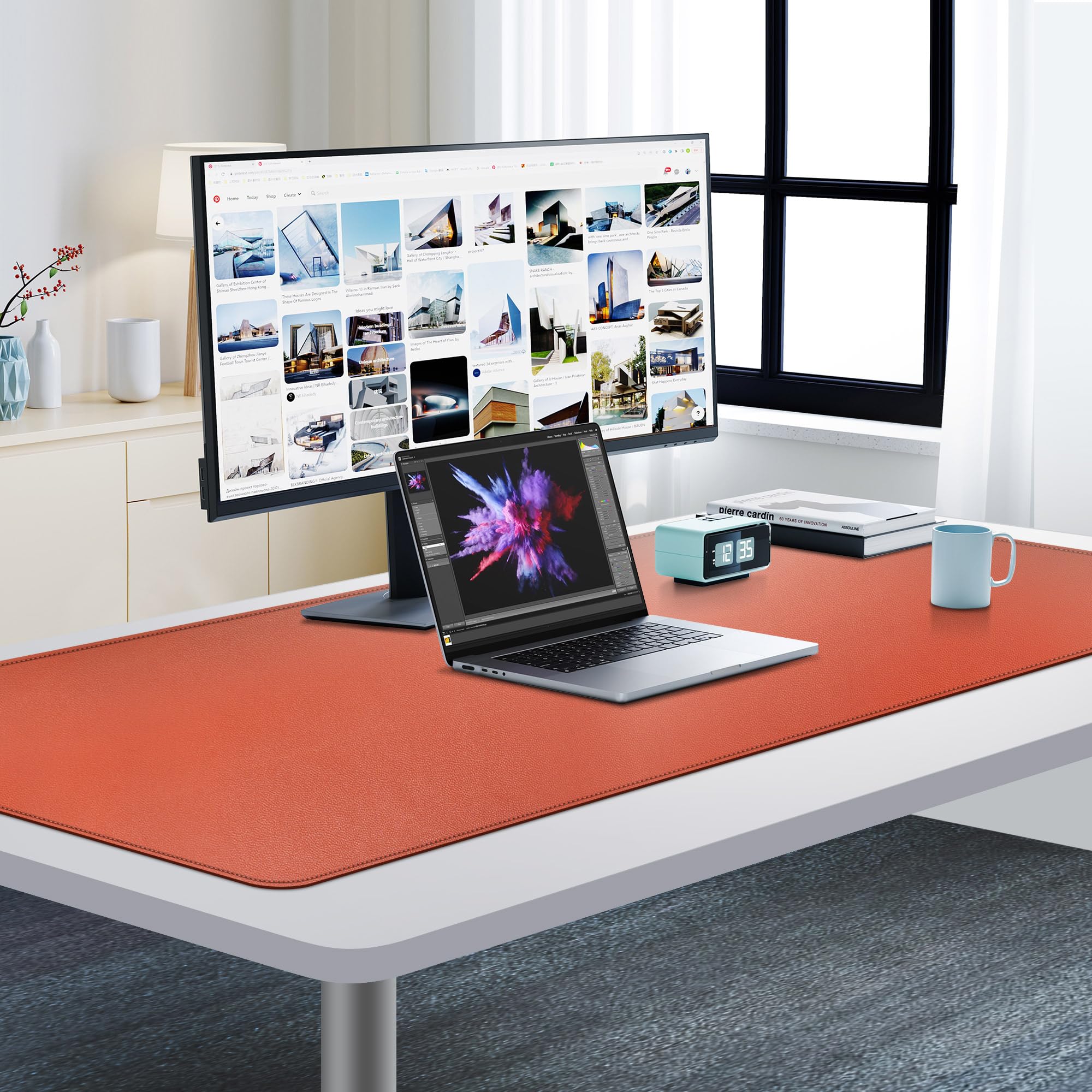 Cacoy Tappetino da scrivania in pelle PU, Impermeabile tappetino per mouse, 140x60cm protezione da scrivania, ufficio tastiera tappetino da scrivania (Arancione)