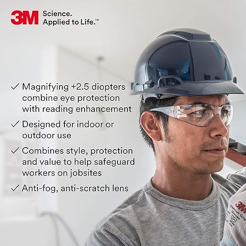 Miniatura 8 de 3M Lentes de seguridad, Virtua, dioptría +2.0, lectores, paquete de 20, ANSI Z87, lente transparente antivaho y marco transparente