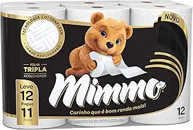 Mimmo Papel Higiênico Folha Tripla, 20m, Leve 12 Pague 11 Rolos