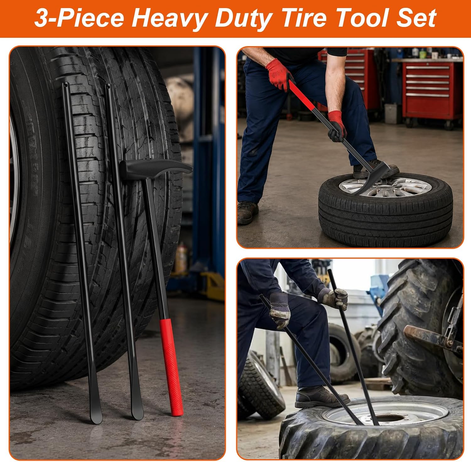 2 Pcs 30" Tire Bar Iron with Tire Hammer for Tire Changing Tool