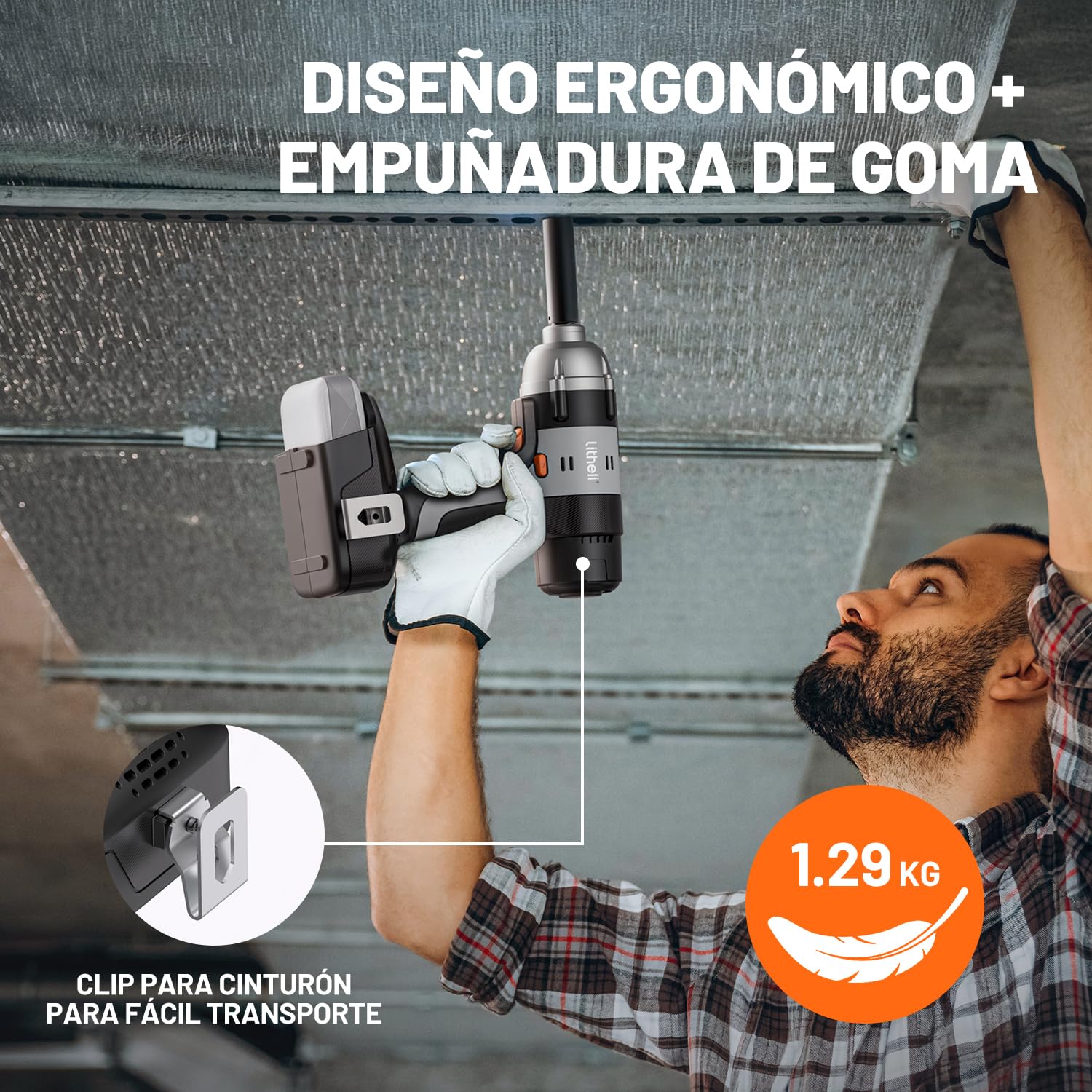 Litheli Llave de impacto con batería, par de torsión de 400 Nm, con batería de 2,0 Ah, llave de impacto de 1/2 pulgadas con luz LED, velocidades variables para casa, coche, muebles de bricolaje
