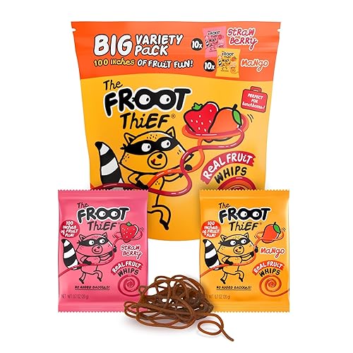 El ladrón de frutas FROOT Golosinas de fruta reales en varitas, paquete de gran variedad, sin frutos secos, bolsas individuales para almuerzos