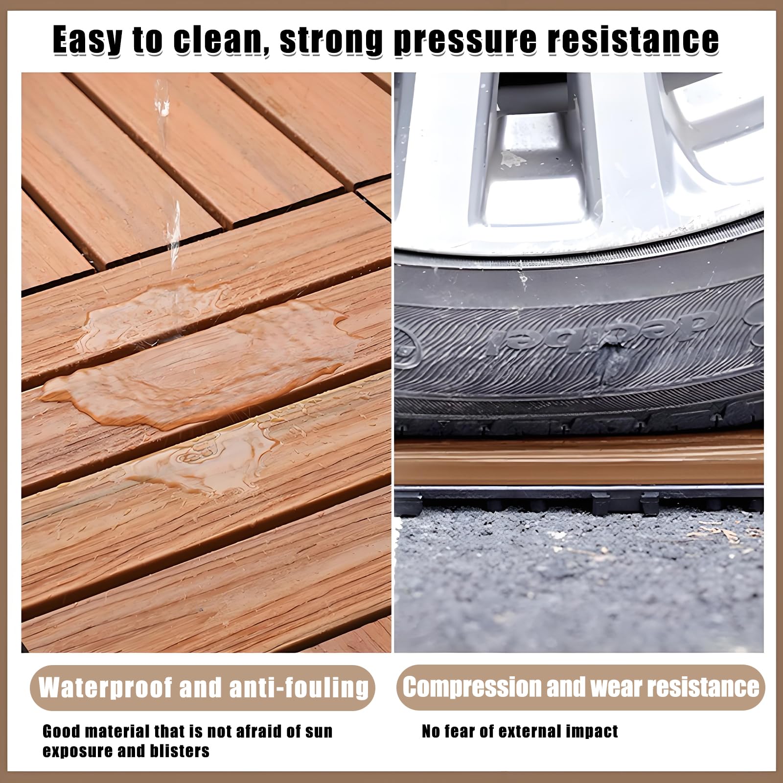 Lot de 10 dalles de terrasse en WPC imperméables pour extérieur, 30,5 x 30,5 cm, carrelage composite en bois et plastique pour jardin, balcon, piscine, porche, toutes saisons, en bois et plastique