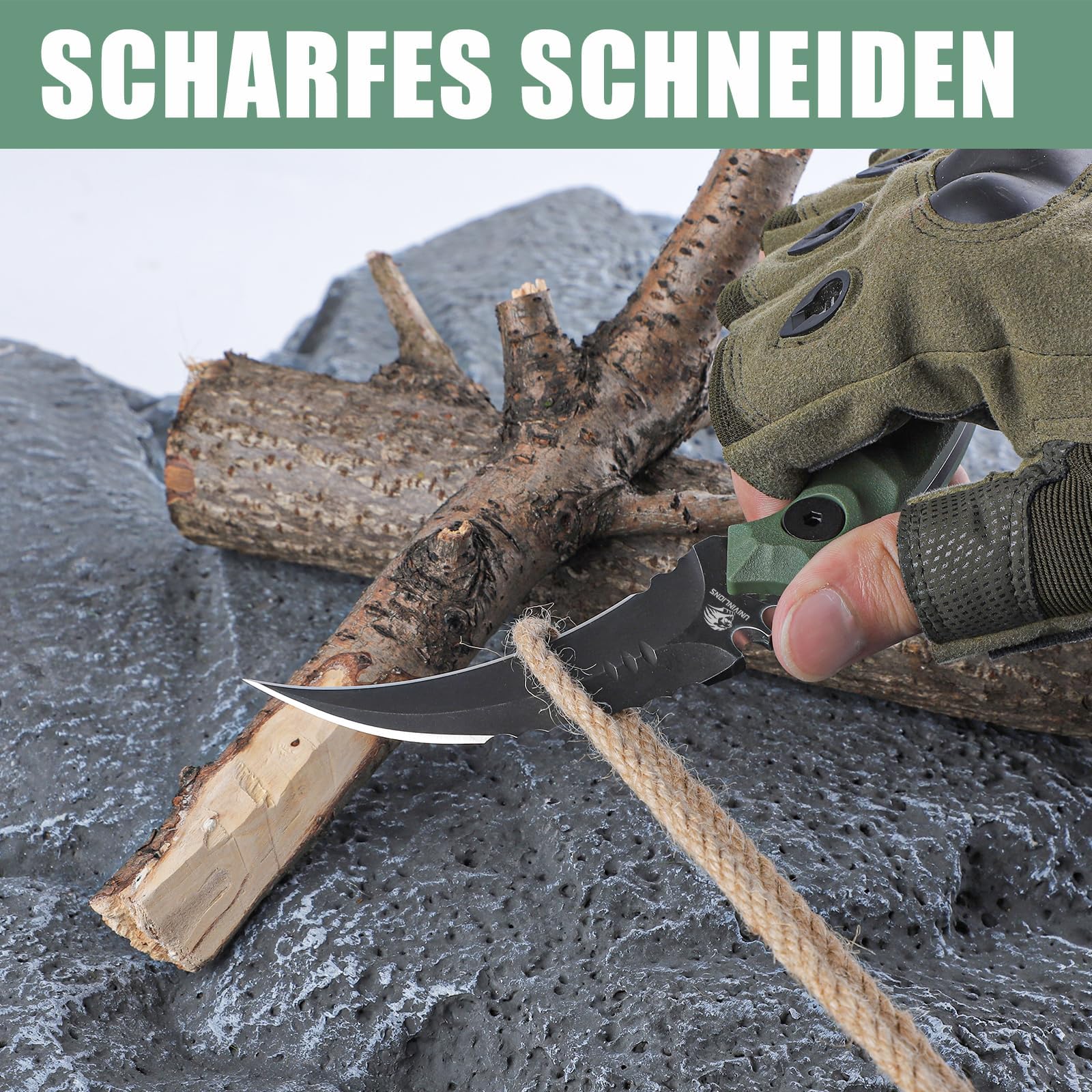 Survival Messer - Feststehende Klinge Bushcraft Messer Mit FRN G10 Griff Full Tang - Outdoor Messer Mit Kydexscheide - Scharfes D2 Stahl Camping Geschenk für Männer