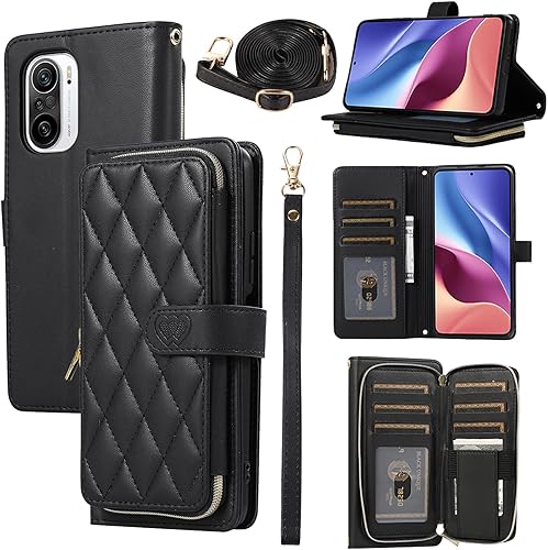 Funda tipo cartera para Xiaomi Poco F3Mi 11iMi 11XMi11X Pro con correa para la muñeca, correa para el hombro, 9+ ranuras para tarjetas, cubierta de