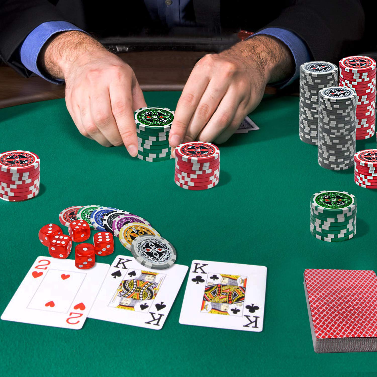 NAIZY Jetons de Poker Laser 500 Jetons Mallette de Poker 12 Grammes Noyau en Métal, incluant 2 Jeux de Cartes, 5 Dés, Bouton Dealer, Big Blind, Little Blind Noir