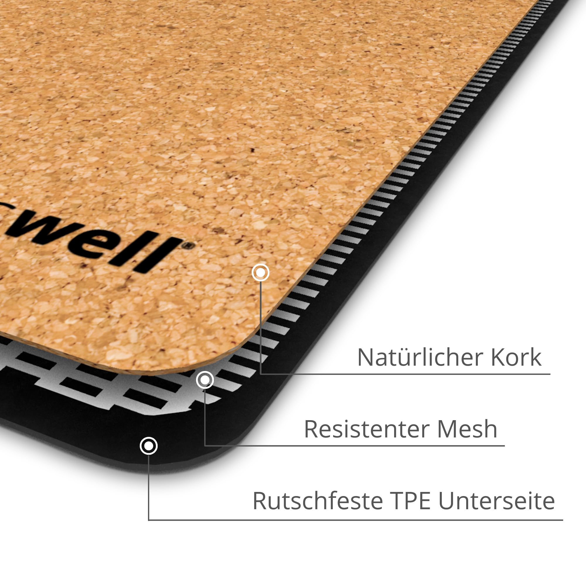 Premium Kork-Yogamatte (4mm dick) - Rutschfeste Fitnessmatte mit Hilfslinien - Pilatesmatte + Yogatasche