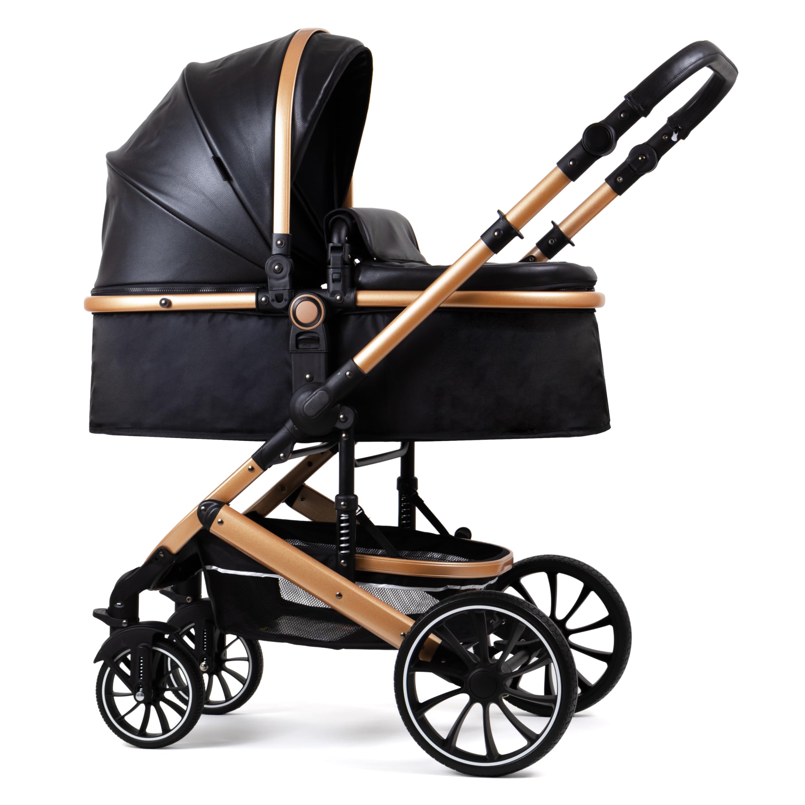 Silla de paseo Pixini Kalani 3 en 1, Trío, Niño, Silla de coche, Accesorios (oro/oxford negro)