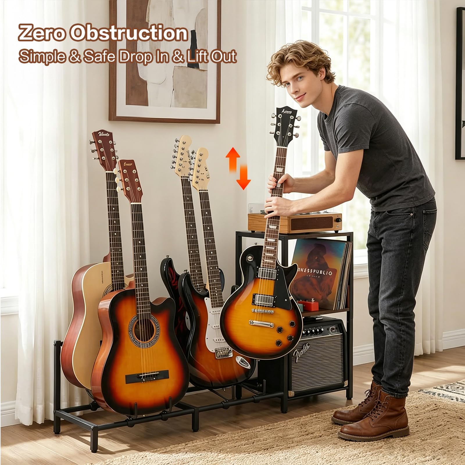 Bikoney Soporte de guitarra de 5 niveles para guitarra acústica, eléctrica, bajo, soporte de guitarra ajustable para múltiples guitarras, accesorios de amplificador de guitarra, exhibición de soporte