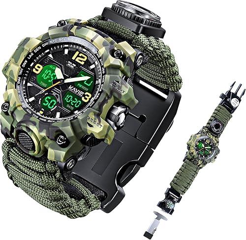 Reloj digital militar táctico para hombre, supervivencia 23 en 1, multifuncional, militar, al aire libre, impermeable, camuflaje, deportes, doble