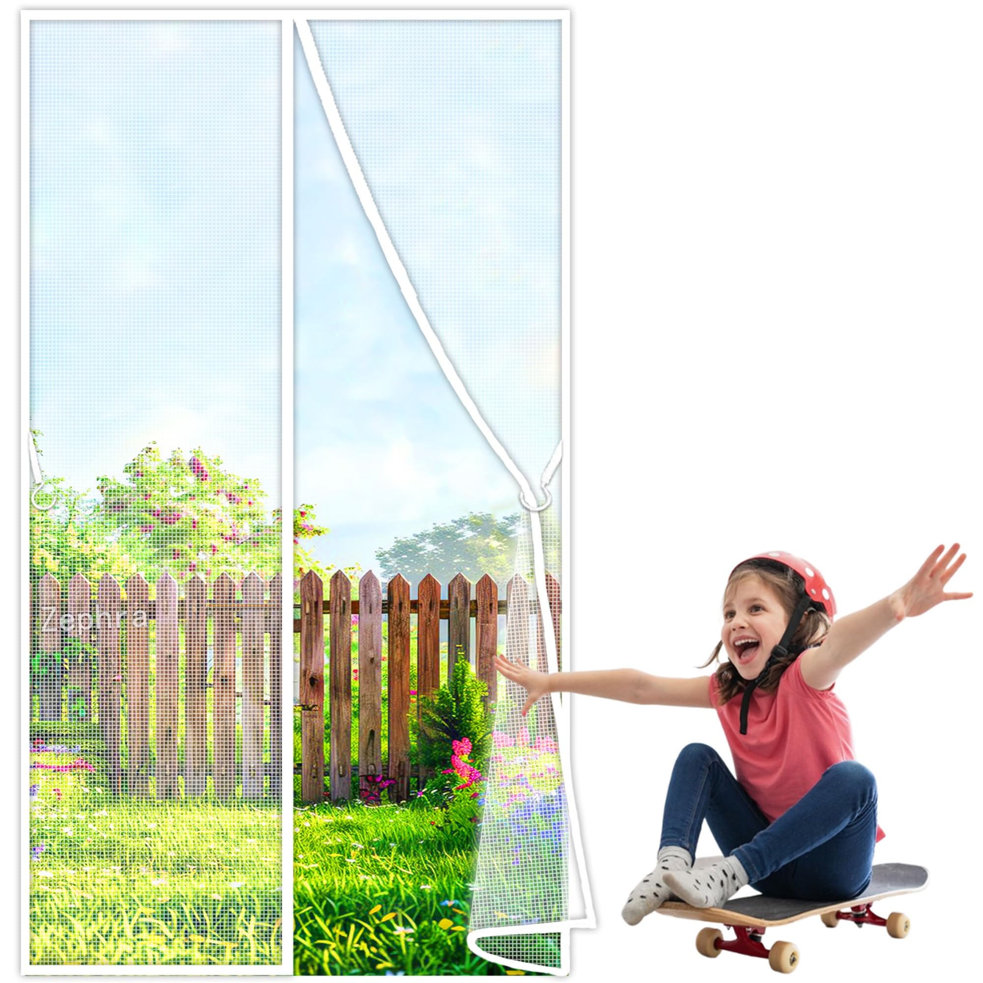 Zephra White Upgraded Magnetic Screen Door, 115X200cm Thicker Fiberglass Mesh, Longer Magnets, Door Screen Magnetic Closure For Single Heavy Duty Net With Magnet Jpp1k