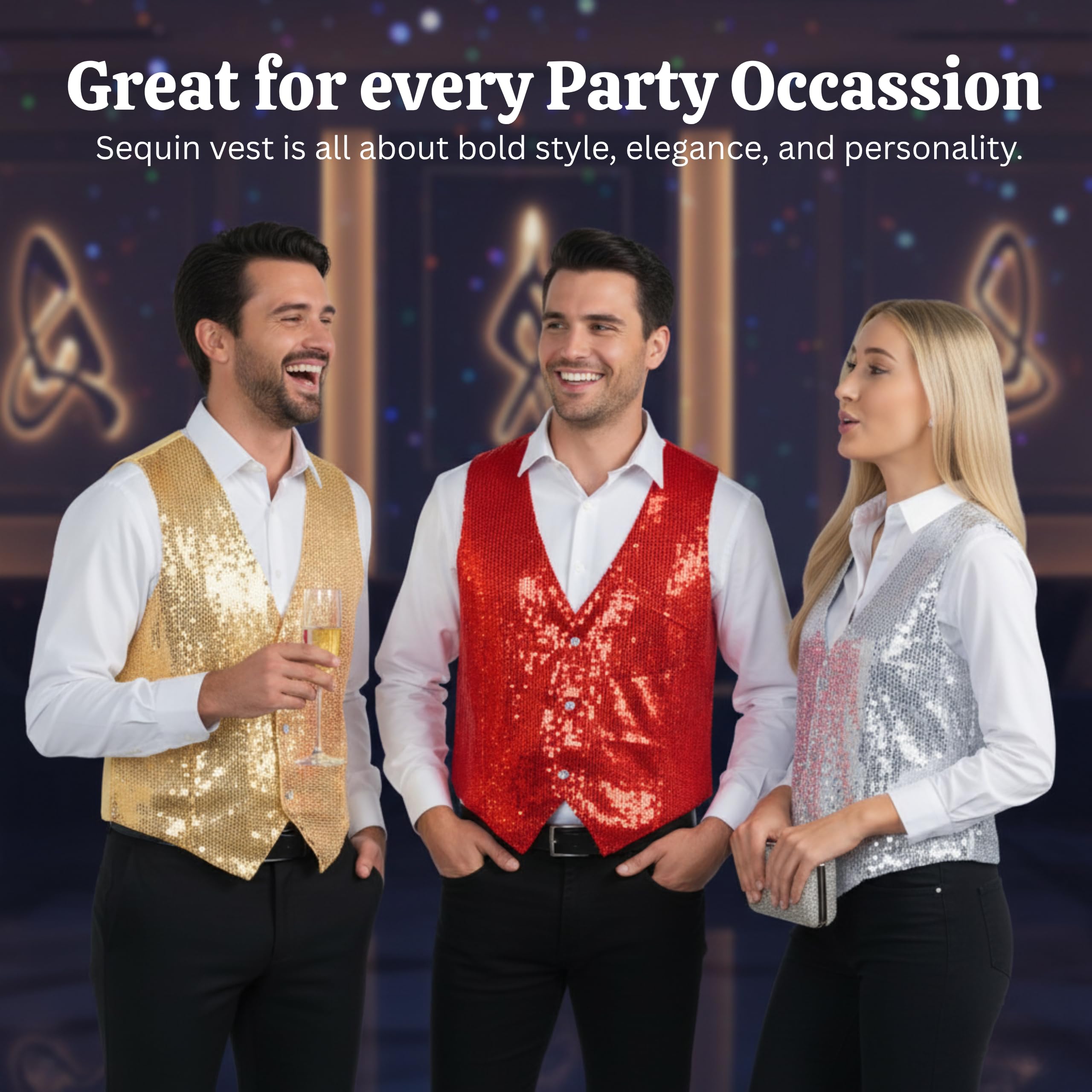 Dress Up America Gilet Rosso Con Paillettes Per Adulto - Gilet Da Ballo Lucido Per Adulti - Costume Da Festa Per Uomo