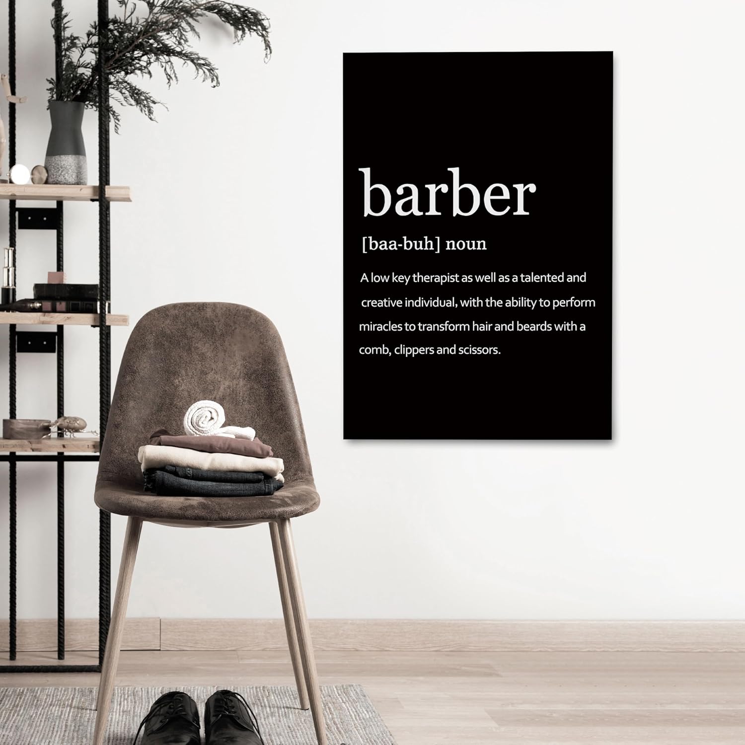 PHAMTE Barber Definition Wall Art, Barber Shop Decor, Modern Barbershop Barber Quote Print Framed Canvas Painting Artwork For Home Office Living Room Salon Barbershop Decor 24x36in