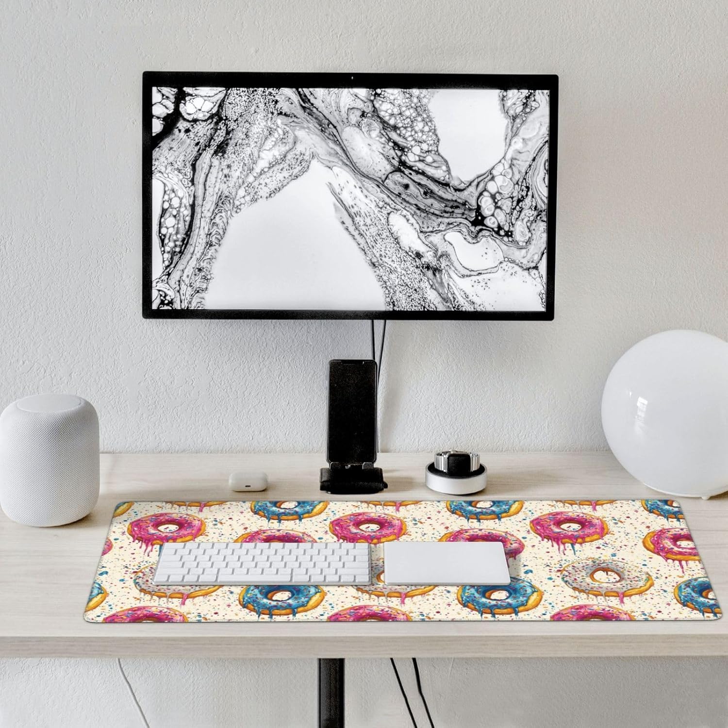 Large Gaming Mouse Pad, Colorful Dot Donut Print Desk Keyboard Pad, Non-Slip Desk Mat for Desktop Keyboard and Mouse, Mousepad for Office Home Accessories 16x35.5