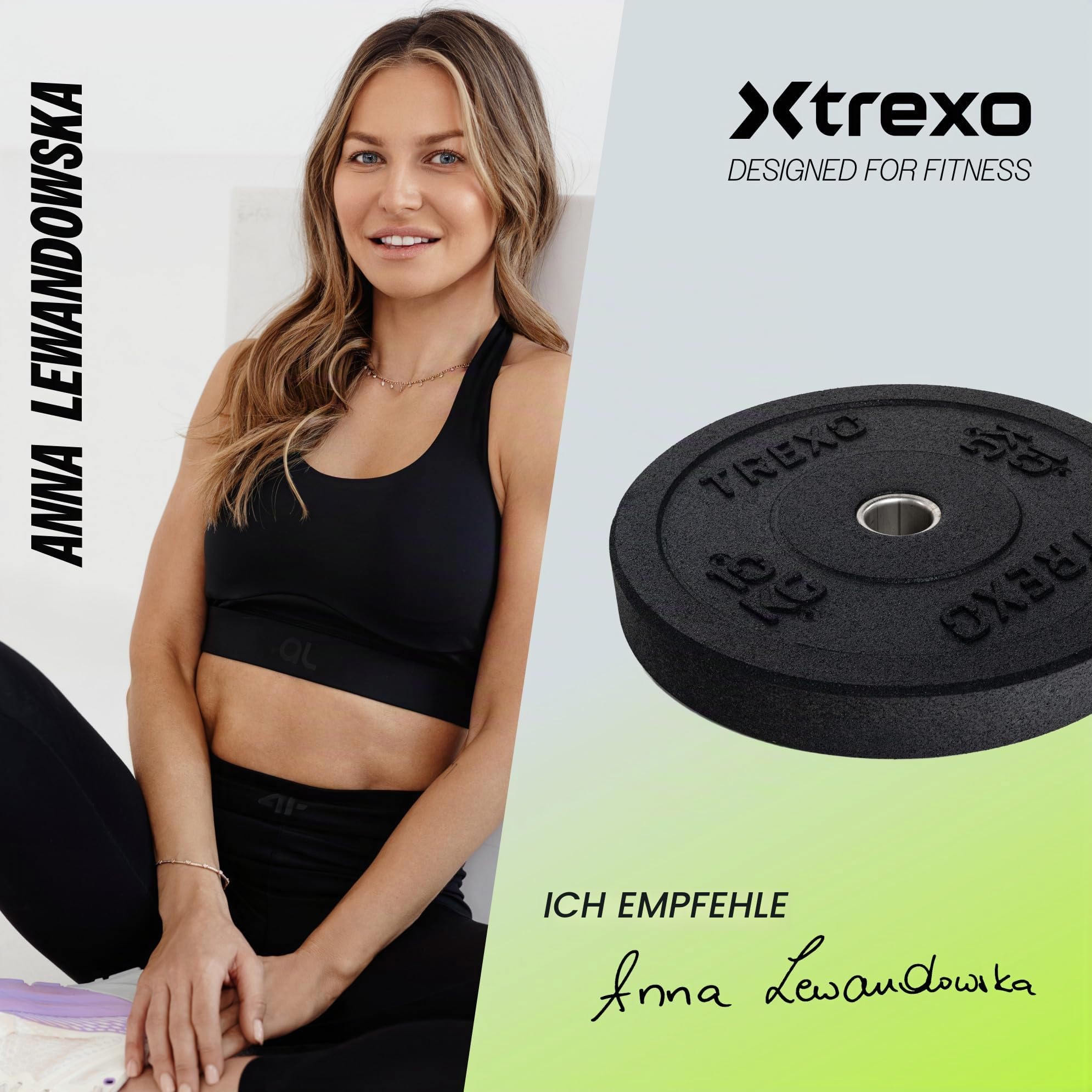 TREXO Olympic Bumper Hantelscheibe Gummiertes Material für Langhantel 50 mm Durchmesser Langlebige FitnessScheibe Krafttraining Crossfit