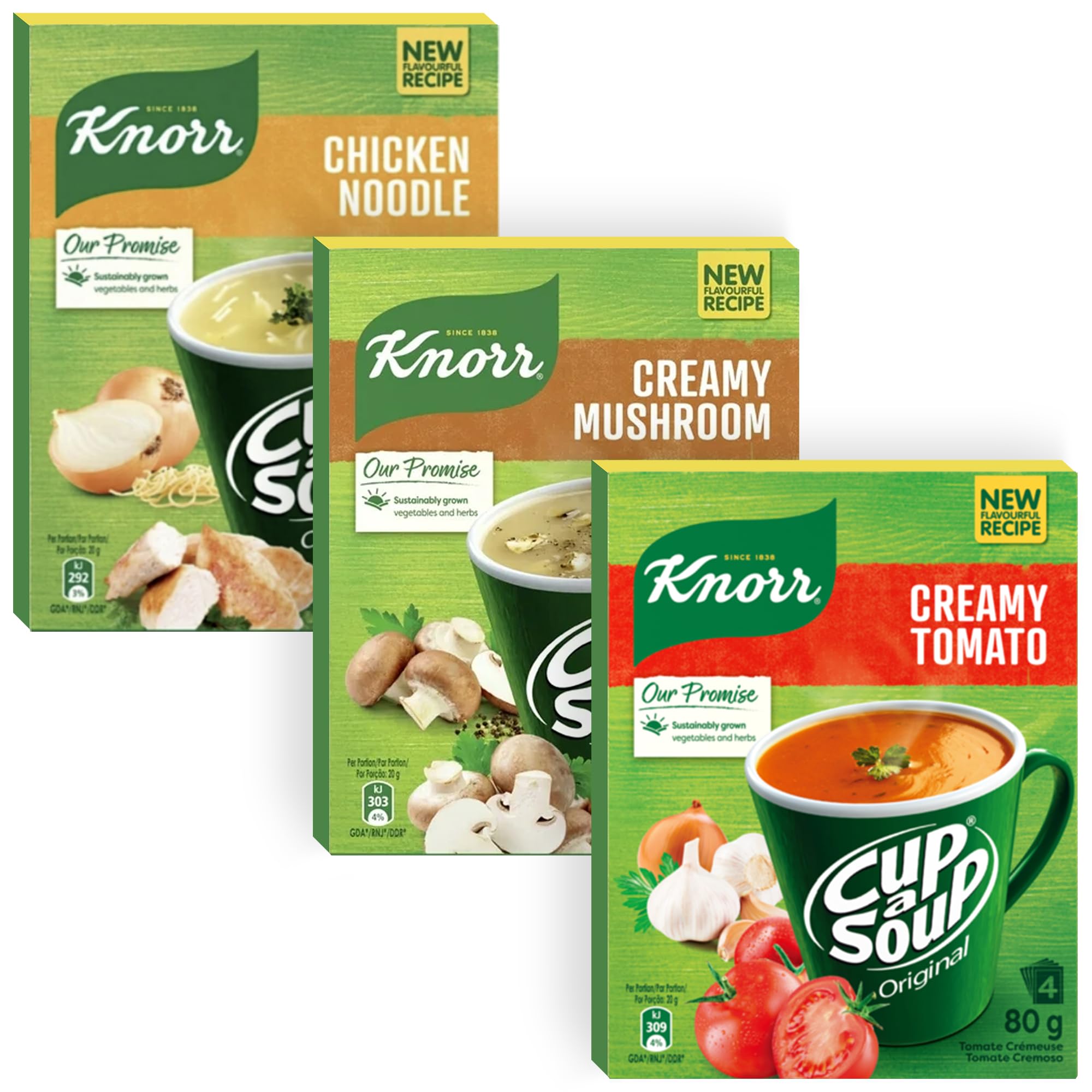 Cup-a-Soup Variety Pack Bundle - Includes Chicken Noodle, Creamy Mushroom, and Creamy Tomato Instant Soups - Quick and Wholesome Meals
