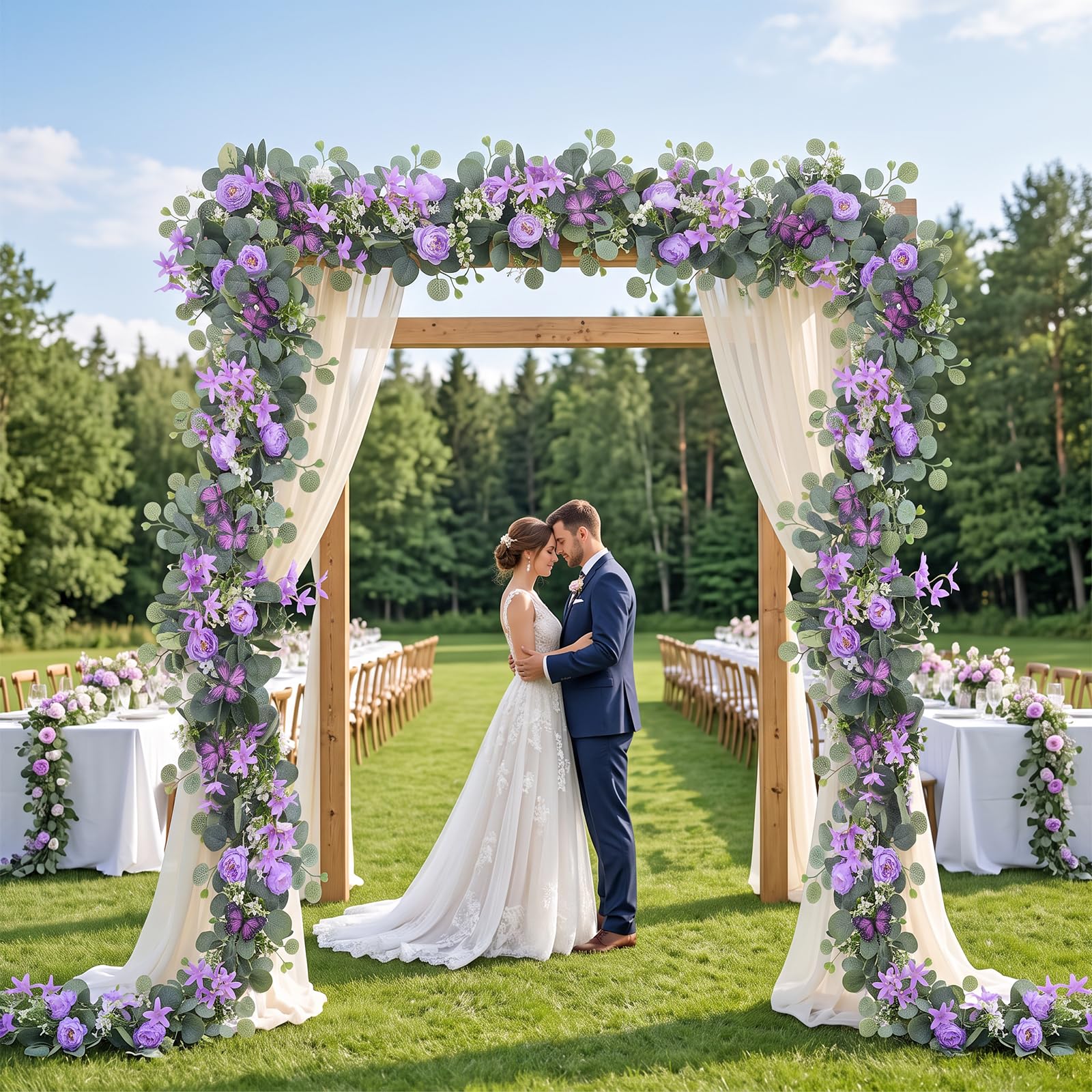 Ghirlanda di fiori artificiali da 200 cm, con farfalla, fiori di rosa finta, piante rampicanti da appendere, ghirlanda verde per cerimonie, casa, giardino, decorazione per feste di nozze