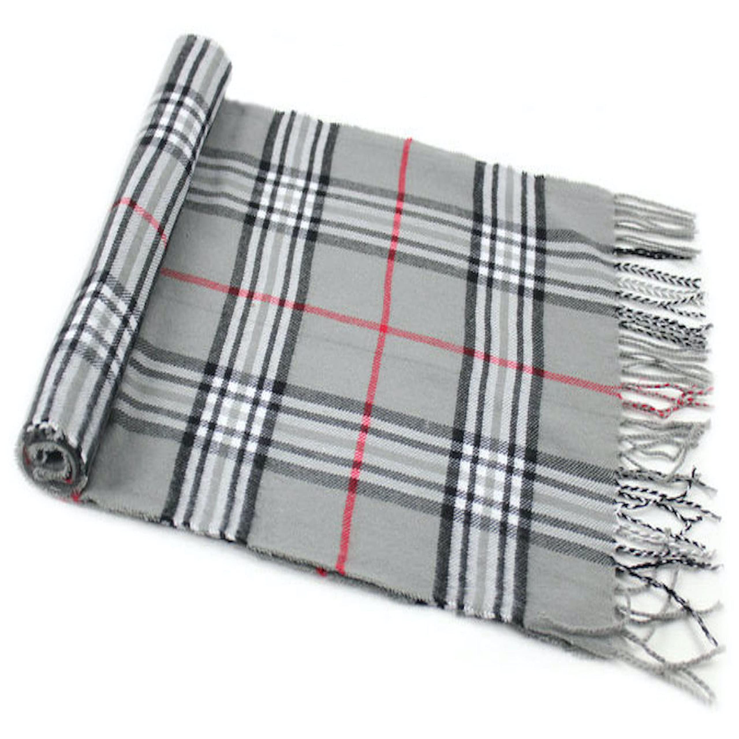Cj Apparel Women's Grey Tartan Design Nepalese Tassels Shawl Scarf Wrap Stole Throw Head Wrap Pashmina Hand Made In Nepal