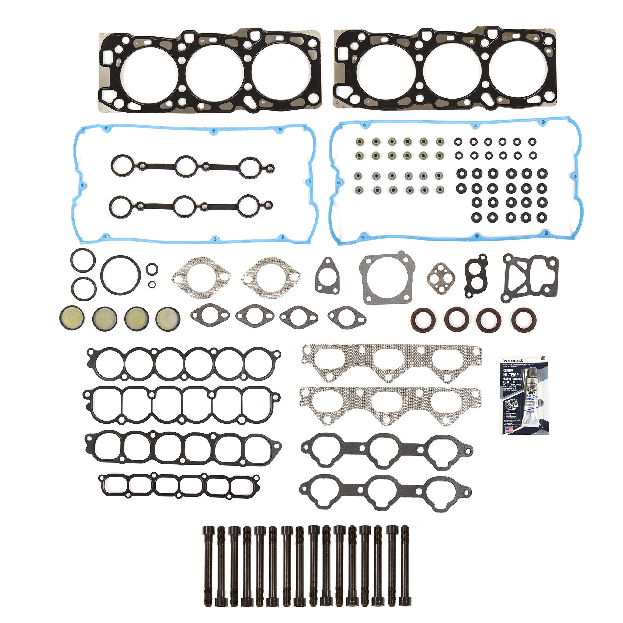 Evergreen HSHB5053 Head Gasket Set Head Bolts Fit 02-06 Kia Sedona Sorento 3.5L DOHC G6CU