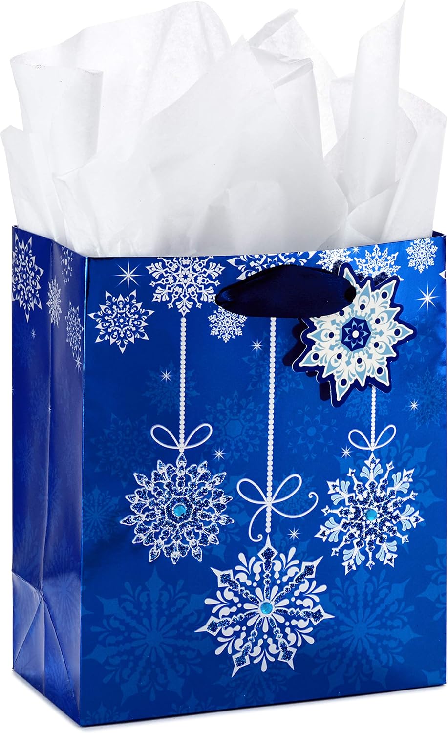 Suреr Sаlе 🛒 Hallmark 6" Small Holiday Gift Bag with Tissue Paper (Blue Snowflake Ornaments) for Gift Cards, Jewelry, Votive Candles