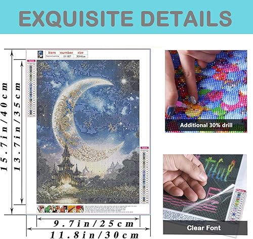 Miniatura 4 de Lapoo Kits de pintura de diamantes para adultos  Kit de arte de pintura por números, taladro completo 3D de punto de diamante  Luna nocturna y