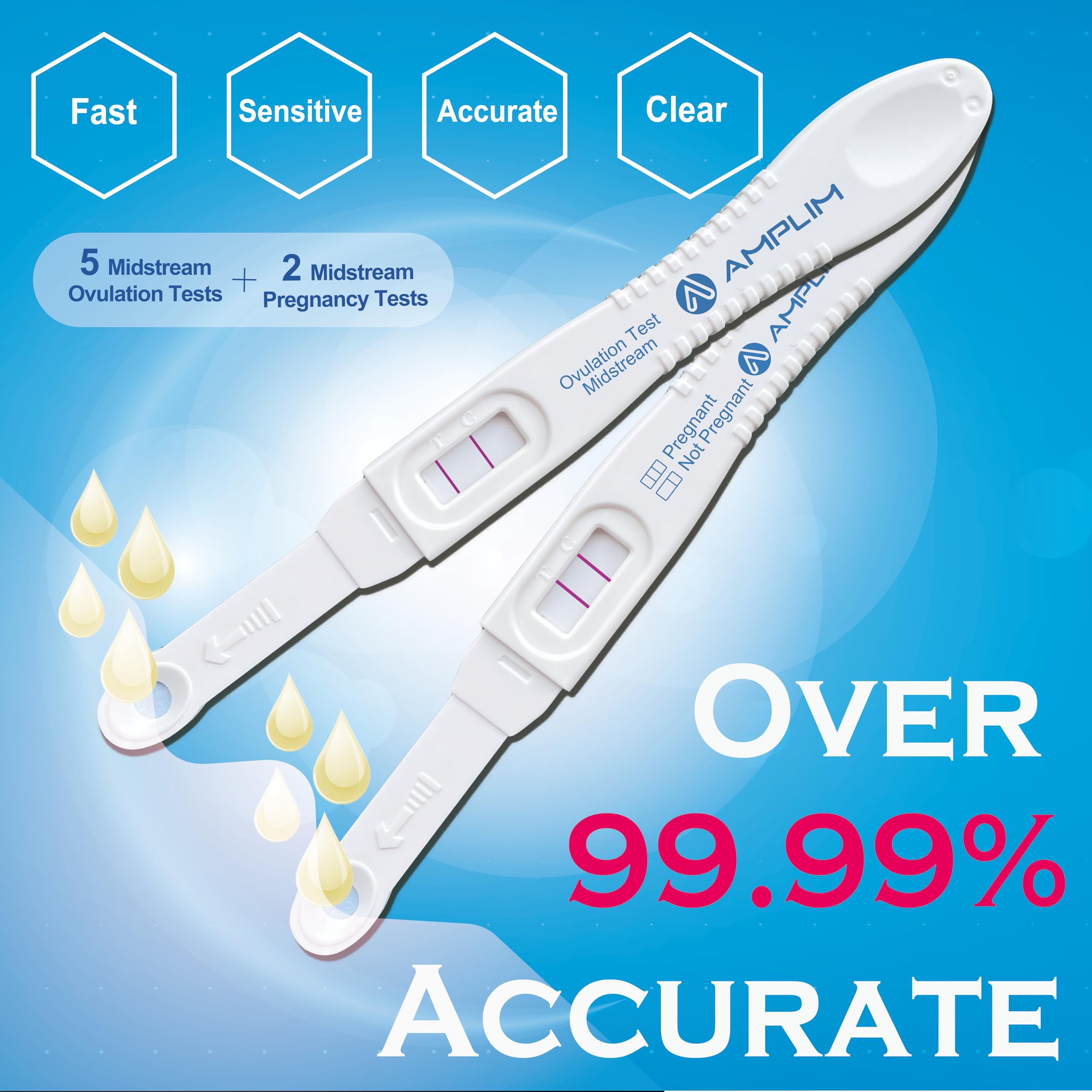 Amplim Pregnancy Test and Ovulation Tests Kit, 7 Pack Bulk Early Detection HCG & LH Sticks, FSA HSA Eligible, 99.99% Accurate at Home Predictor 6 Days Early Result, Extra Sensitive Fertility Tracker