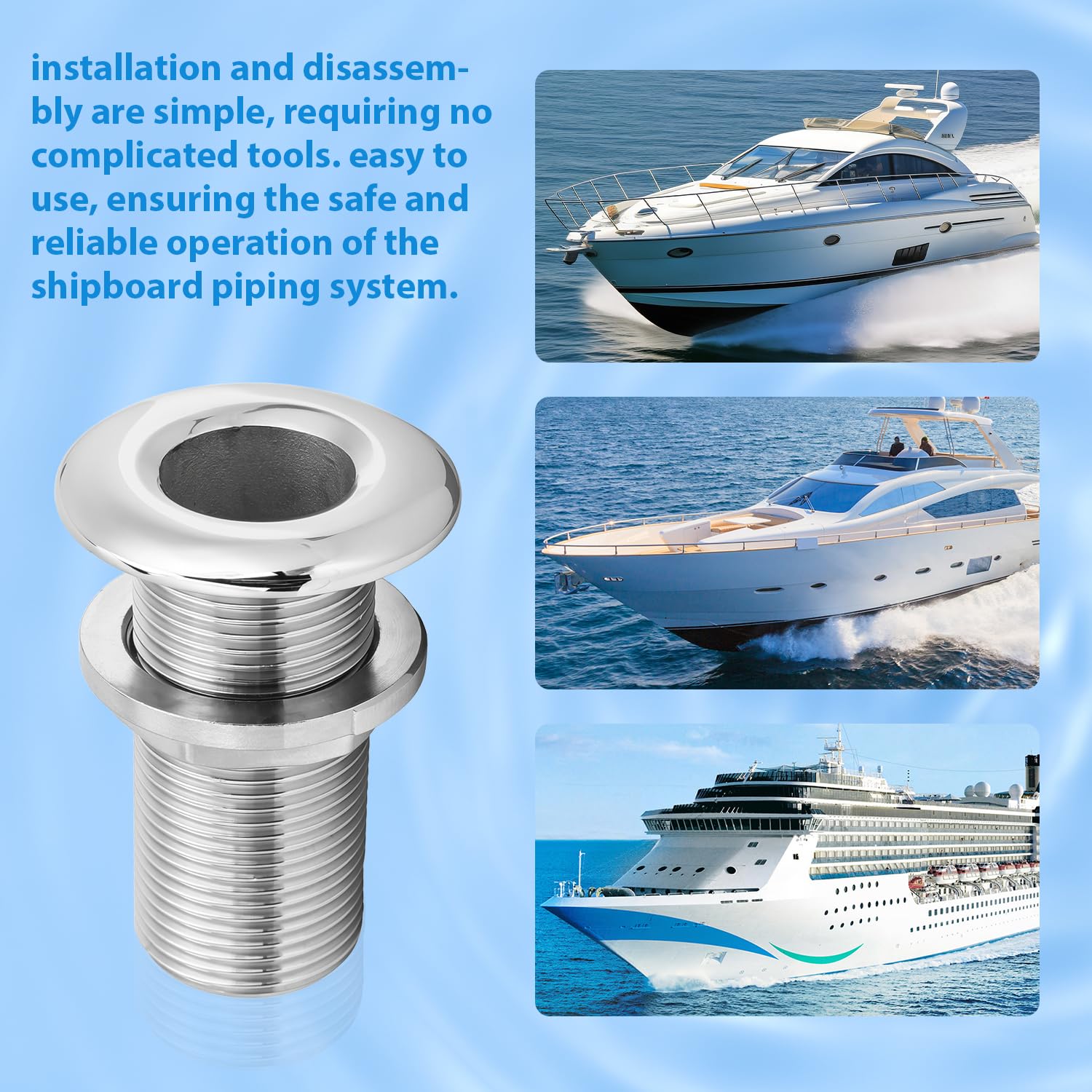 Raccord Droit Marin Travers la Coque 1" Longueur 79mm Acier Inoxydable 316 | Sortie de Vidange d'eau Tuyau de Vanne de Plomberie à Travers Le Connecteur Droit Fileté de Vidange pour Bateau,Yachts