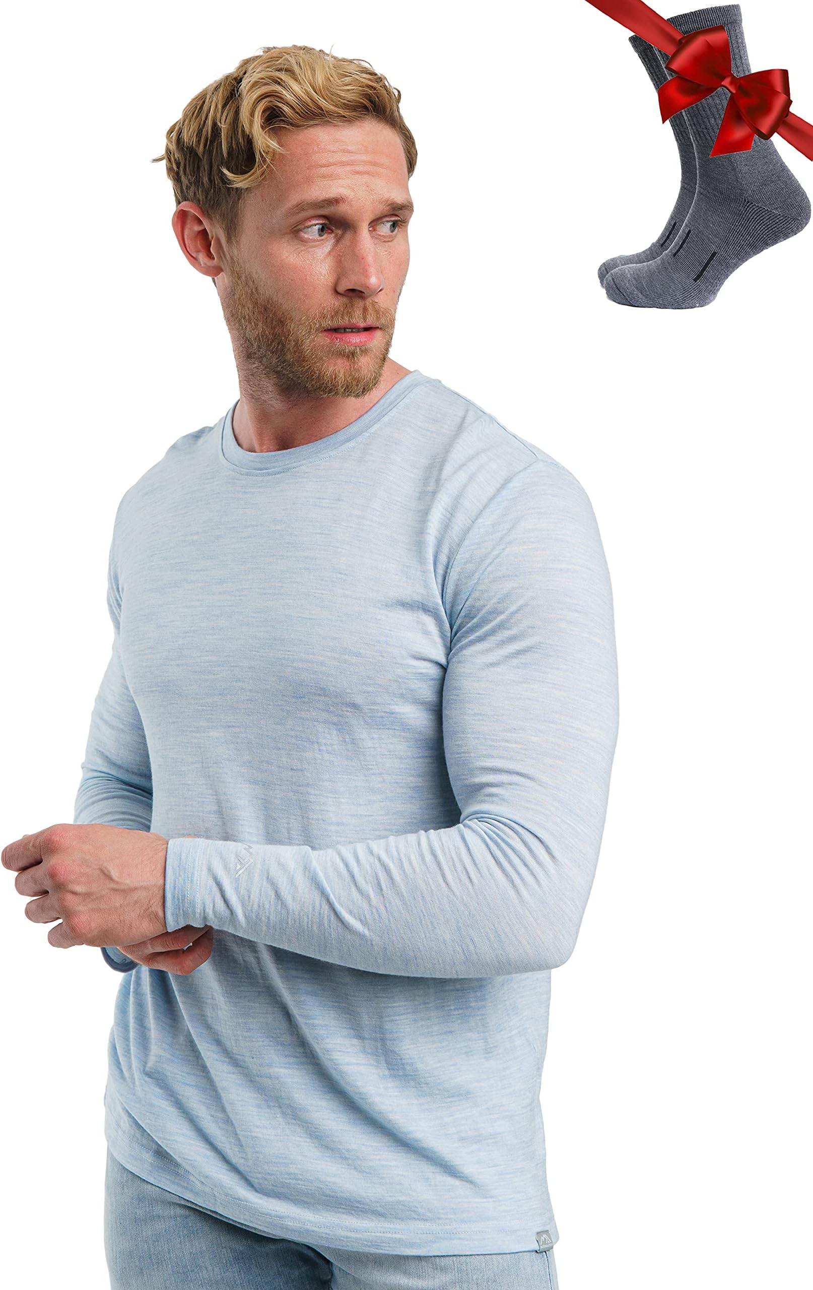 Merino.tech Merino Wool Base Layer Men - 100% Merino Wool Long Sleeve Thermal Shirts Lightweight, Midweight, Heavyweight