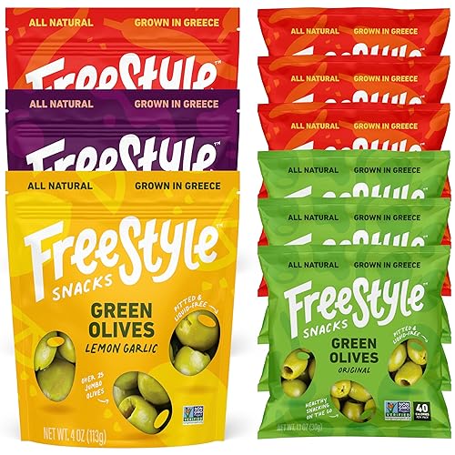 Freestyle Snacks Paquetes de aceitunas, el paquete variado incluye (3) paquetes resellables de 4 onzas y (6) paquetes de una sola porción de 1.1